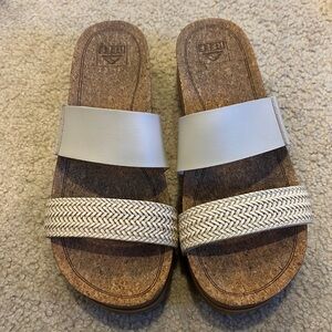 Reef Women's White Braided Strap Cork Slide Sandals